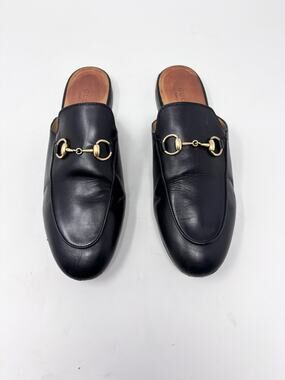 Gucci Princetown Horsebit Mule Black Leather size 37.5 EU 7.5 US Flat Slip On